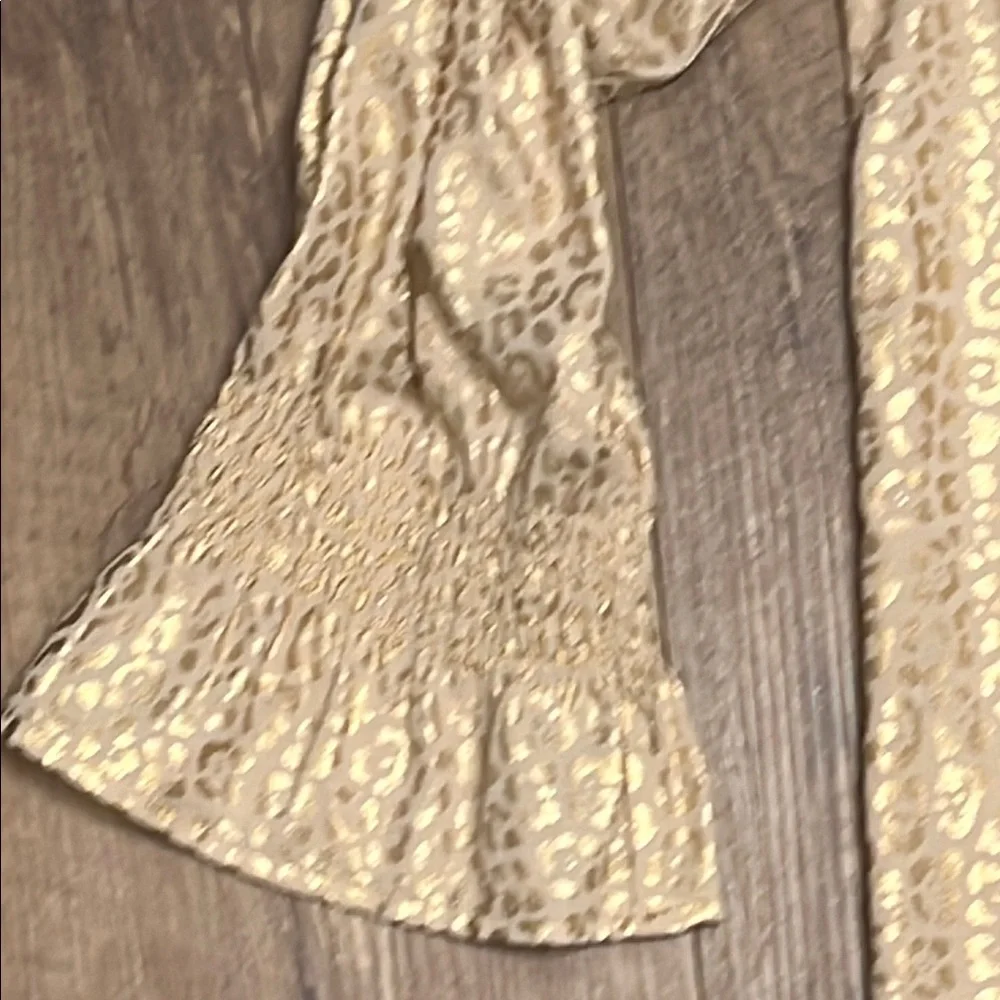 MICHAEL Michael Kors Gold Leopard Sailor Collar Ruffled Blouse w/Flare Sleeves 💛 - Picture 7 of 12